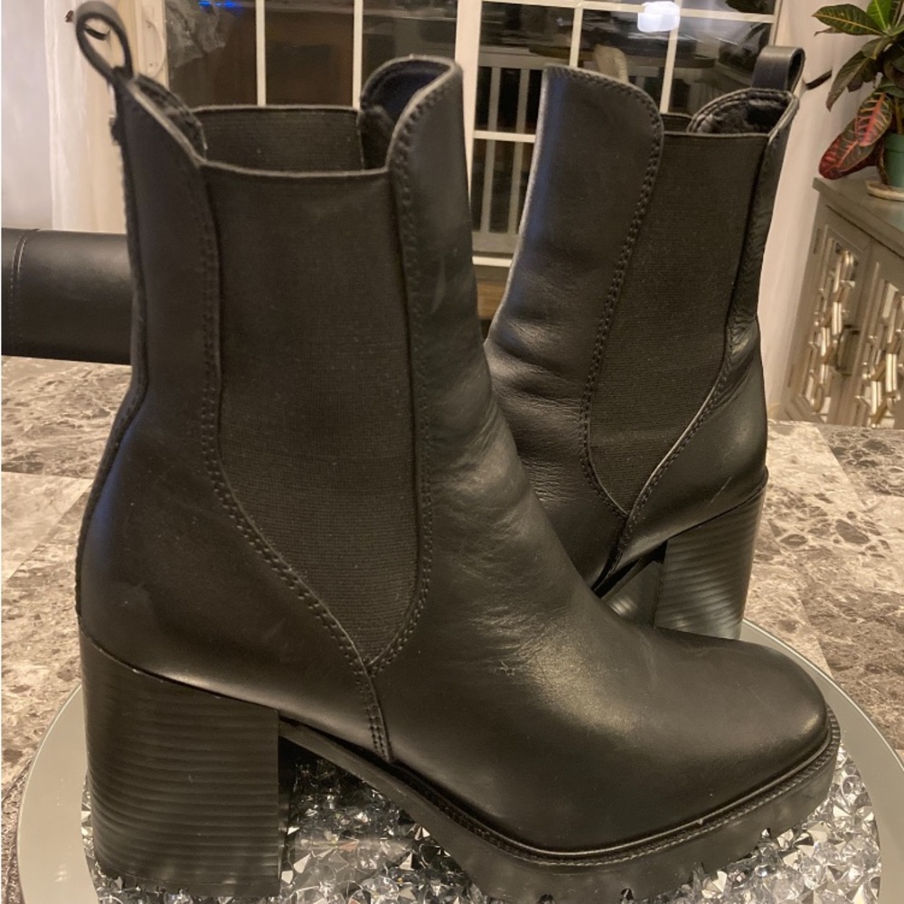 Sam Edelman Western Pull On Black Leather Boot Combat Grunge Goth Biker Woman 10
